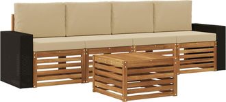 vidaXL Conjunto De Sof&aacute;s De Exterior 5 Uds. Natural Y Beige Vidaxl