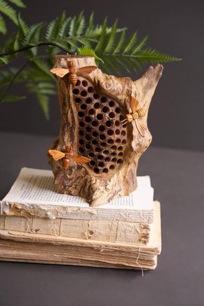 Kalalou Repurposed Tabletop Wood Sculpture with Hand-Carved Bees