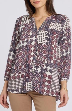 NYDJ Pintuck Top in Vintage Patchwork at Nordstrom, Size Xx-Small