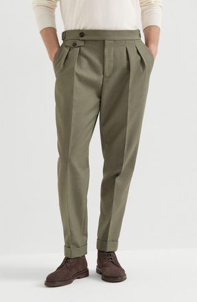 Brunello Cucinelli Virgin wool diagonal trousers with reversed double pleats and waist tabs in Military at Nordstrom, Size 44