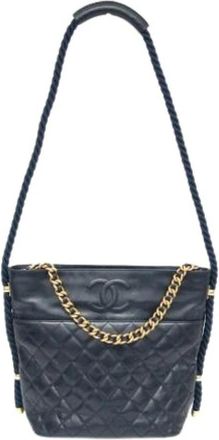 Chanel Pre-owned Tas met kettinghengsel- 2-way - Dames - Vintage Schoudertas - Blauw - ONE Size - Leer - Vintage
