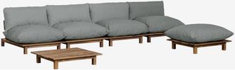 Sklum Conjunto De Sal&oacute;n De Sof&aacute; Modular Reclinable De 4 Piezas, Mesa De Centro Y Puff En Madera De Acacia Brina Sklum