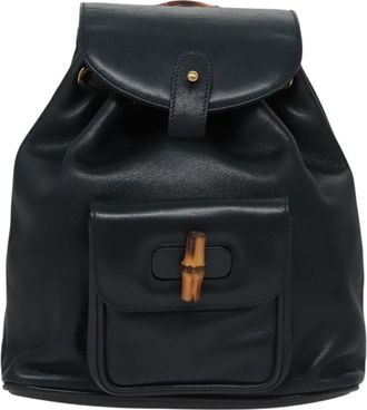 Gucci Vintage Bamboo Backpack Leather Black Leather Backpack Bag (Pre-Owned)