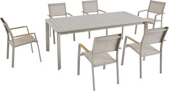 Vente-Unique Comedor de jard&iacute;n de aluminio: Mesa extensible L.205/286.5 cm y 6 sillones apilables - Topo - MACILA de MYLIA