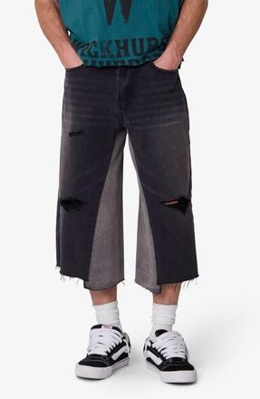 mnml Distressed Panel Denim Shorts in Washed Black at Nordstrom, Size 32