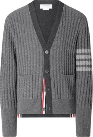 Thom Browne Kabelgebreide V-hals Cardigan - Heren - Vesten - Grijs - L - Wol - Truien & Vesten