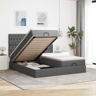 vidaXL Vidaxl - Estructura Cama Otomana Colchones Tela Gris Oscuro 180x200cm