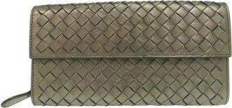 Bottega Veneta Metallic Brown Leather Long Wallet (Bi-Fold) (Pre-Owned)