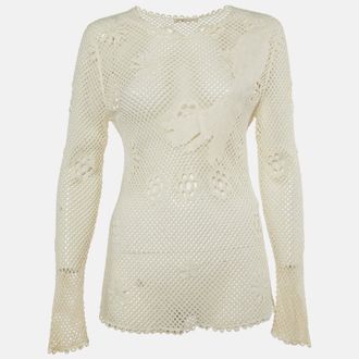 Maje Off White Embroidered Mesh Loriquet Long Sleeve Top