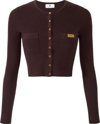 Elisabetta Franchi micro-braided buttoned cardigan - Brown