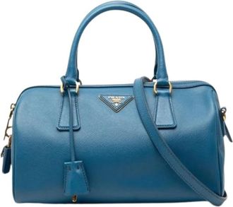 Prada Pre-owned Saffiano Leren Satchel - Dames - Vintage Handtas - Blauw - ONE Size - Leer - Vintage