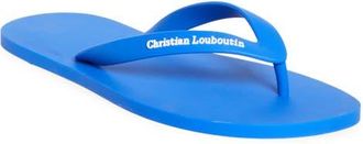 Christian Louboutin Logo Embossed Rubber Flip Flop in 4408-Azurite at Nordstrom, Size 45