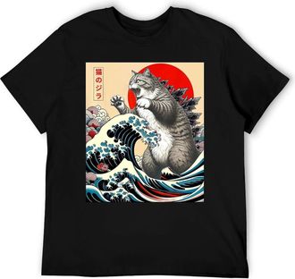 Generic Catzilla Funny Japanese Style Cat T-Shirt - Cute Kitty Graphic Tee Gift for Men Women Black-Style M