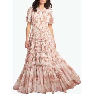 Needle & Thread Summers Rose Valentine Ruffle Gown in White at Nordstrom, Size 14