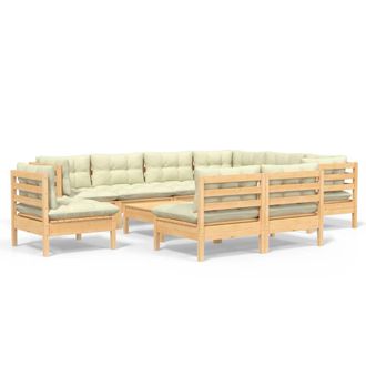 vidaXL Muebles De Jard&iacute;n 10 Pzas Y Cojines Madera Maciza De Pino Crema Vidaxl