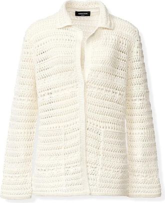 Fabiana Filippi Sequin Katoenwol Jas met Patchzakken - Dames - Vesten - Wit - XS - Katoen - Truien & Vesten
