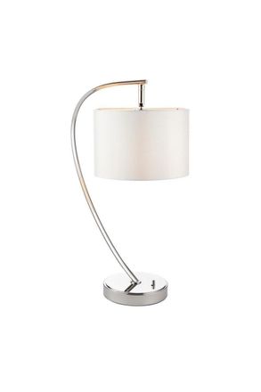 Netlighting Josephine 1 Light Table Lamp Bright Nickel Vintage White Faux Silk E14 in Grey