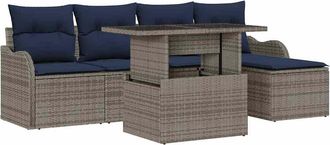 vidaXL Conjunto De Sof&aacute; De Jard&iacute;n 6 Uds. Gris Rat&aacute;n Sint&eacute;tico Vidaxl