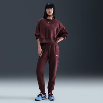 Nike Womens Nike Sportswear Phoenix Fleece Mid-Rise Sweatpants in Red | FZ7626-652