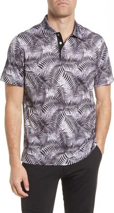 Bugatchi Digital Print Cotton Polo in Black at Nordstrom Rack, Size Xx-Large