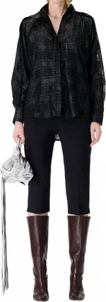 Iro Valmu High Collar Shirt In Black Lurex