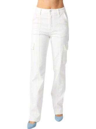 Judy Blue High Rise Cargo Straight Leg Jeans In White