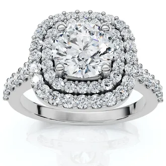 Pompeii3 2 1/4 Ct Diamond & Moissanite Cushion Halo Engagement Ring 14k White Gold