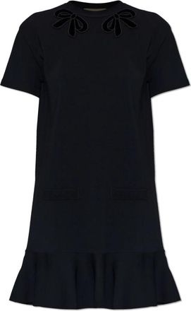 Valentino Garavani Jurk met fluwelen applicaties - Dames - Korte kleedjes - Zwart - S - Polyester - Kleedjes