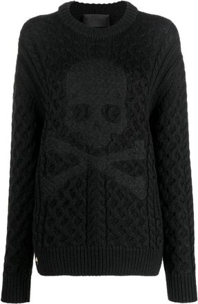 Philipp Plein Zwarte Wollen Acryl Trui Pullover - Dames - Ronde hals truien - Zwart - XS - Wol - Truien & Vesten