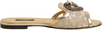 Dolce & Gabbana Gold Devotion Lace Flats Slip On Sandals Womens Shoes