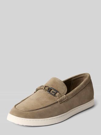 Guess Loafers aus Leder mit Riegel in Flecht-Optik Modell HEAWS in Taupe, Gr&ouml;&szlig;e 40