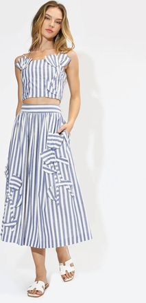 Adelyn Rae Everly Striped 3D Floral Detail Midi Skirt In Blue/white