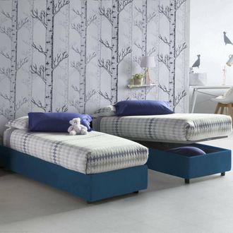 Dmora Dmora - Cama Individual Dbacci, Cama Contenedor Con Revestimiento De Tela, 100% Made In Italy, Apertura Frontal, Adecuado Para Colch&oacute;n Cm 80x200, Azul