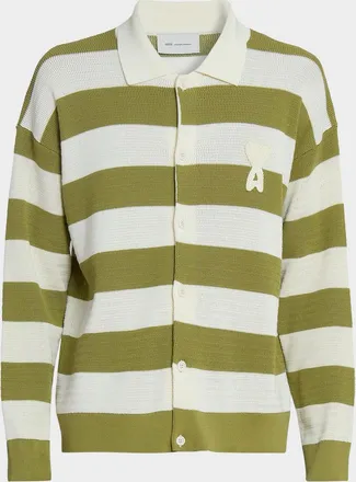 Ami Men & apos;s Cotton Stripe Knit Ami De Coeur Cardigan