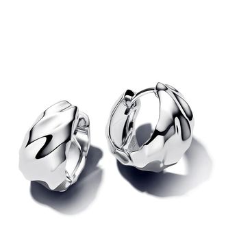 Pandora Earrings - Rippled Small Hoop Earrings - silver - Earrings for ladies