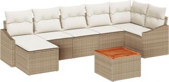 vidaXL Garden Sofa Set with Cushion 8 pcs Beige Poly rattan Vidaxl
