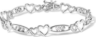 House of Brilliance 925 Sterling Silver 1/5 Cttw Diamond Double Heart Link Bracelet