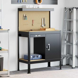 vidaXL vidaXL Banco da lavoro con cassetto con blocco Nero 90 x 49 x 141 cm