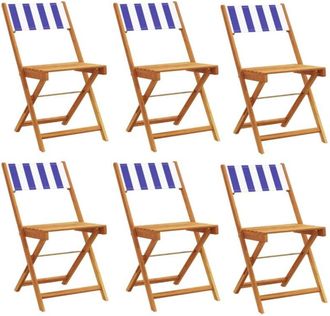 vidaXL Vidaxl - Folding Garden Chairs 6 pcs Blue and White Fabric and Solid Wood