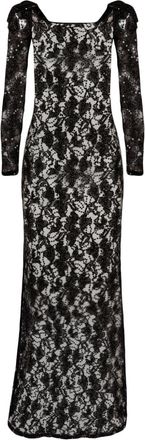 Nina Ricci bow-embellished sequinned lace gown - women - Polyamide/Polyethylene - 38 - Black