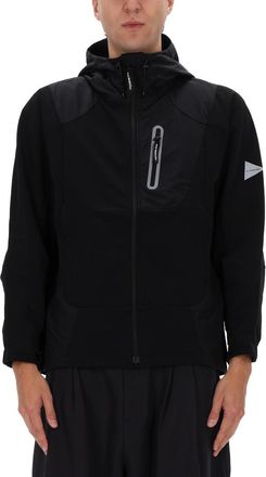 And Wander Black Nylon Panel Hooded Jacket