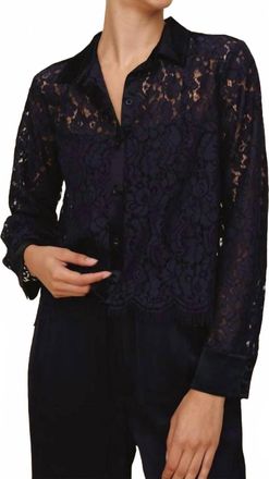Bella Dahl Lace Contrast Button Down Shirt In Midnight Sky