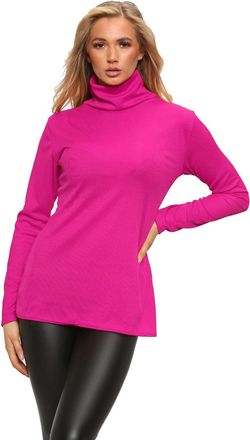 Purple Hanger Womens Polo Turtle High Roll Neck Plain Ribbed Long Sleeve Ladies Stretch T-Shirt Top (16-18, Cerise)