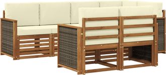 vidaXL Conjunto De Sof&aacute;s De Exterior 6 Uds. Natural Y Crema Vidaxl
