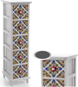 Trade Shop Trade Shop - C&oacute;moda 5 Cajones Slim Decorada Ahorro De Espacio Sal&oacute;n 98x26x32cm 829413