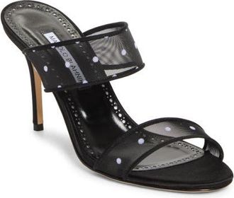 Manolo Blahnik Scoltobi Polka Dot Mesh Sandal in Black/White at Nordstrom, Size 10.5Us