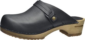 Sanita Ursana Mule Clog | Original Handmade Wooden Leather Clog for Women | Sustainable Sole | Black | 6.5 UK