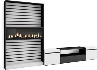 Skraut Home Skraut Home - Muebles De Sal&oacute;n Para Tv, Conjunto De Muebles Comedor, 310x186x35cm, Para Tv Hasta 80, Chimenea El&eacute;ctrica, Estilo Moderno, Blanco Y Negr