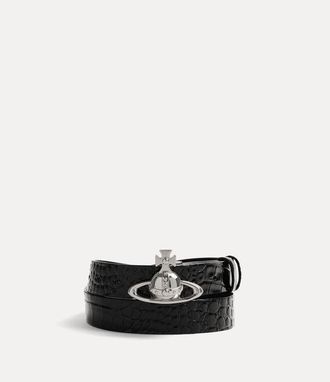 Vivienne Westwood Orb Buckle Belt Emboss Croc Leather Black S/m Unisex