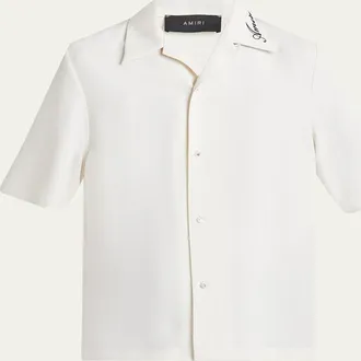 Amiri Mens Brushed Polyester Camp Shirt